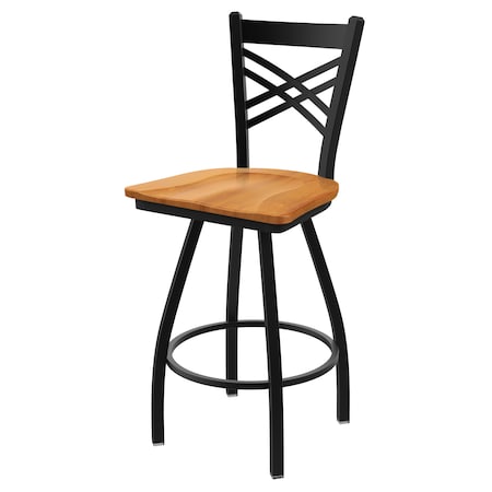 25 Swivel Counter Stool,Black Wrinkle,Med Maple Seat